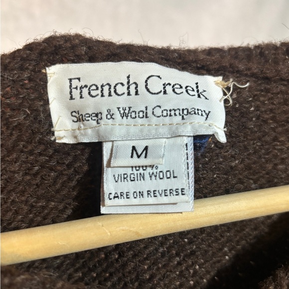 French Creek - Wool Tan and Brown Striped V-Neck - M - Picture 2 of 6